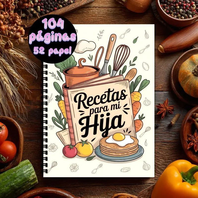 Cuaderno de recetas en español A5, libro de recetas personales en blanco, adecuado para hornear y chefs caseros, libro de recetas de moda, regalo para amantes de los alimentos