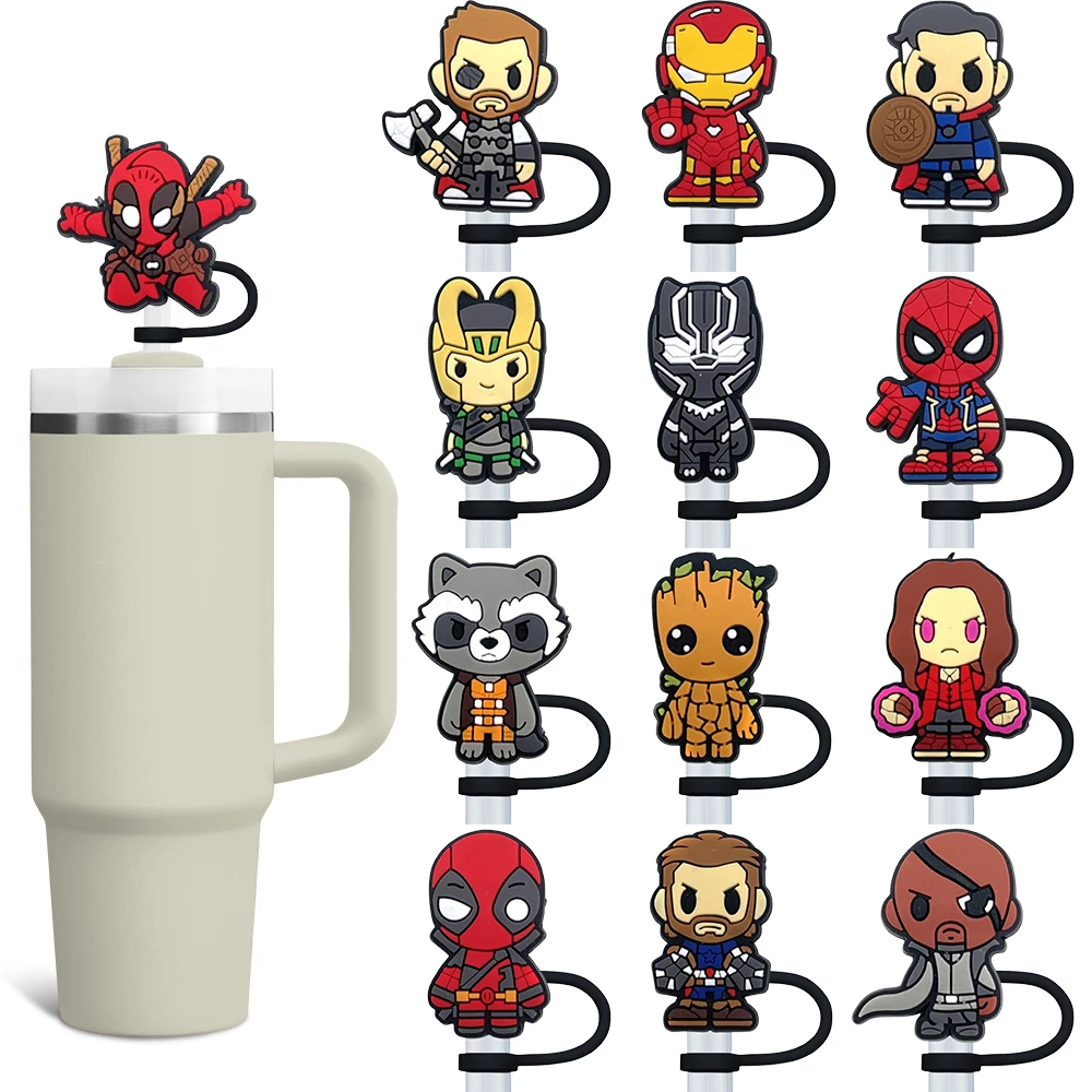 1-6PCS MINISO Cartoon Superhero Straw Cover Cap 10MM Drink Straw Plug Reusable Splash Proof Drinking Cup Accessories Party Gift