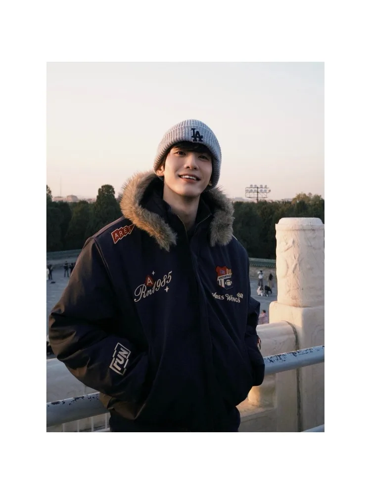 

High Street хип-хоп американский мотоцикл скейтборд спортивная куртка с вышивкой букв утолщенный меховой воротник негабаритная куртка для мужчин