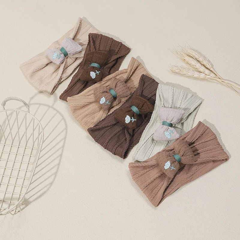 Natural Coffee Color Nylon Headband Baby Nylon Girls Bowknot HeadWraps Newborn Cable Knit Nylon Headbands Children Kids Headwear