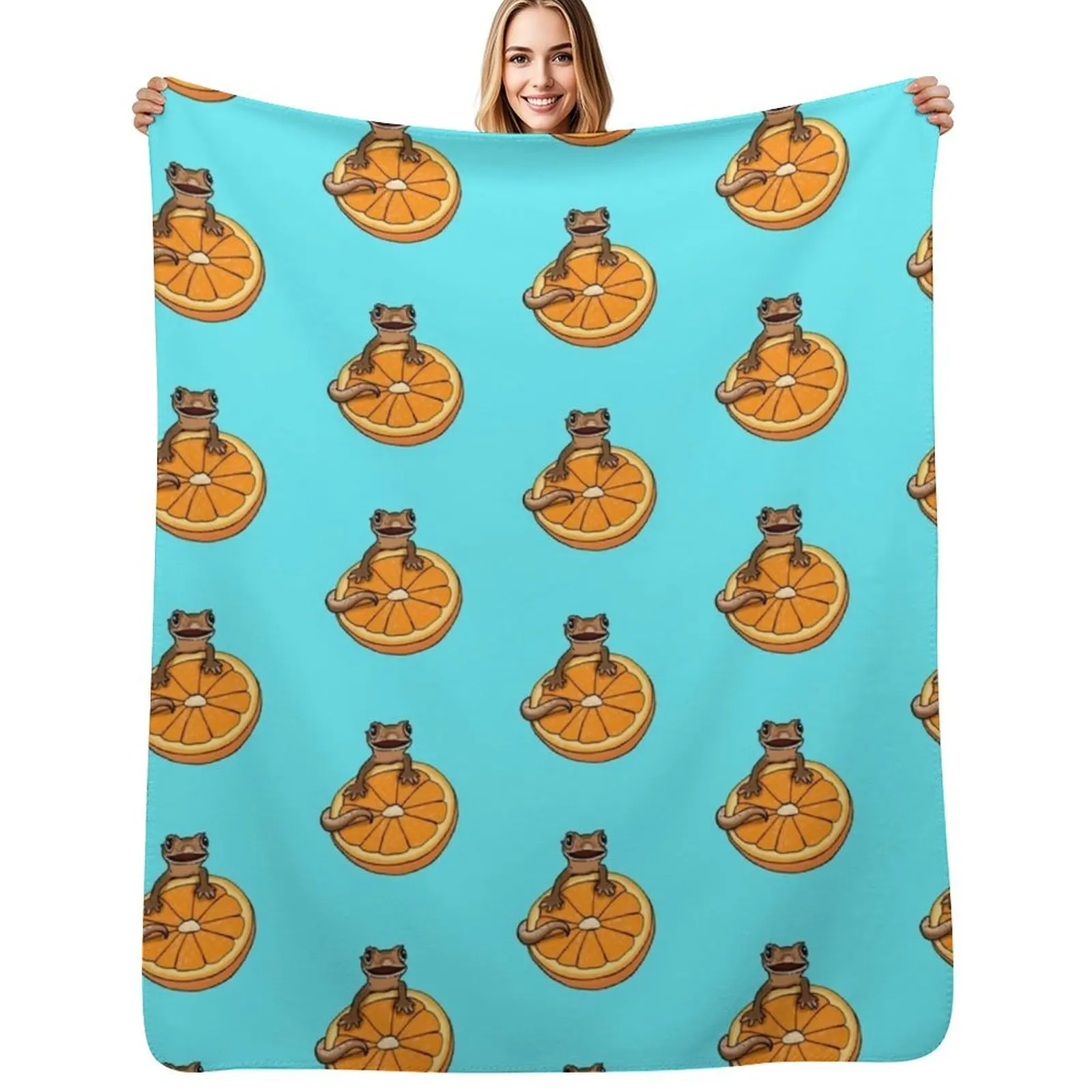 Crested Gecko and Orange, Cute Gecko, Happy Gecko, Cresties Throw Blanket Moving Blankets For Bed Single Blankets