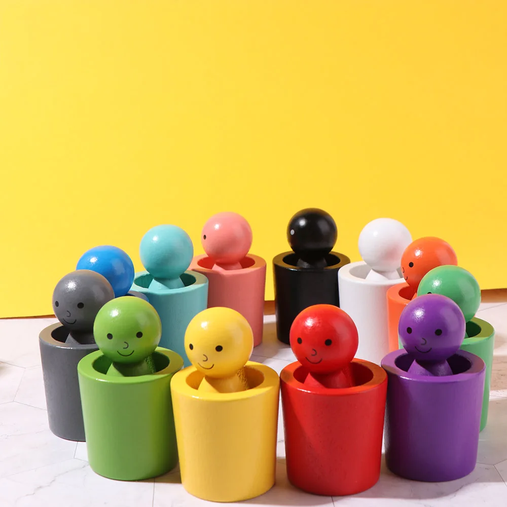 Rainbow Ball Children Color Sorting Cup Montessori Wooden Color Sorting Games Safe Early Educational Count Puzzle Game