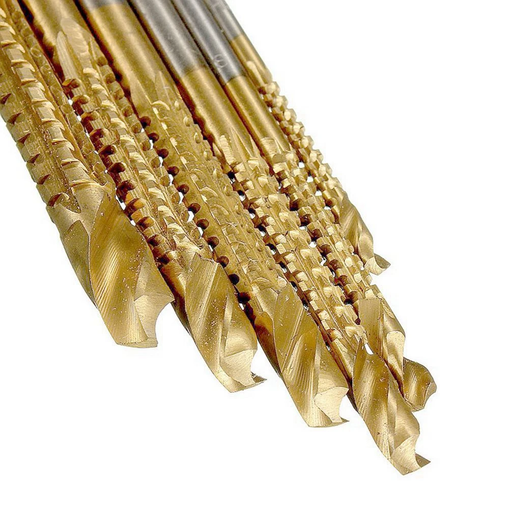 Brocas helicoidales HSS recubiertas de titanio y Sierra, brocas de perforación para carpintería, aluminio y madera, 6 unidades