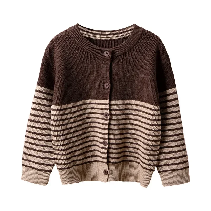 

Striped Knitwear Autumn Kids Cardigan Cashmere Knitted Sweater for Boys Girls Casual All-match Wool Teen Children Outerwear Tops