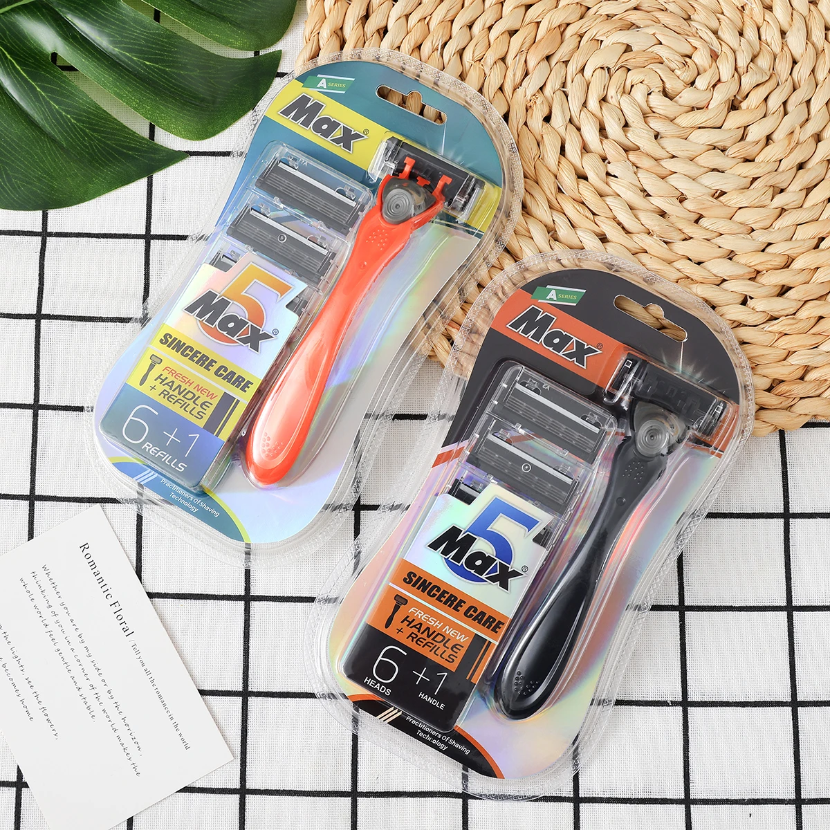 1 Handle 6 Cartridges Shave Razor For Men Five Layers Stainless Steel Blades Comfortable