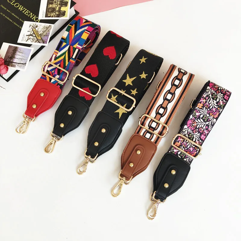 Women's Bag Belts Backpack Accessories 5cm Widened Bag Strap with Flower Colorful Strap Replacement