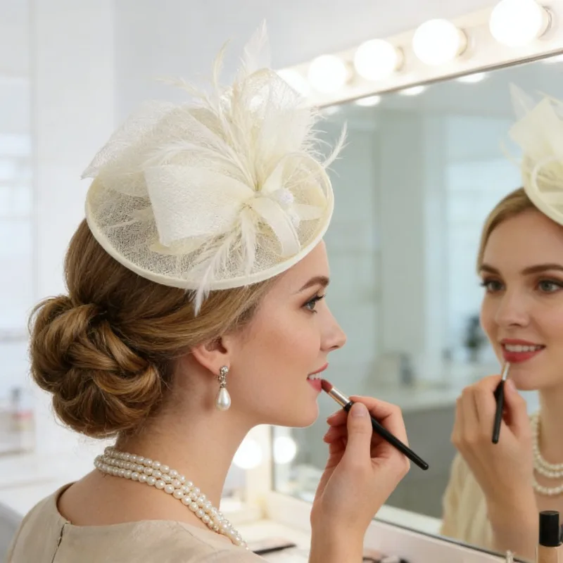 

Feather Derby Hat Bridal Retro Elegant Linen Dress Headwear Women's Hair Accessories Fascinator Suitable for Evening Party