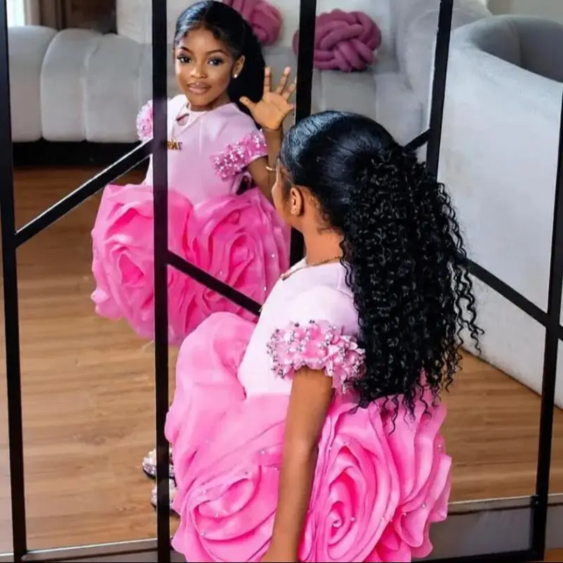 Pink Girls Birthday Dresses Litter Princess Flower Girl Dress Customized Party Baby Girls Princess Gowns for Photoshoot