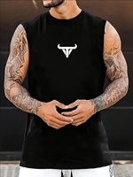 Men's summer fashion casual sports loose bull pattern print comfortable and breathable round neck sleeveless vest