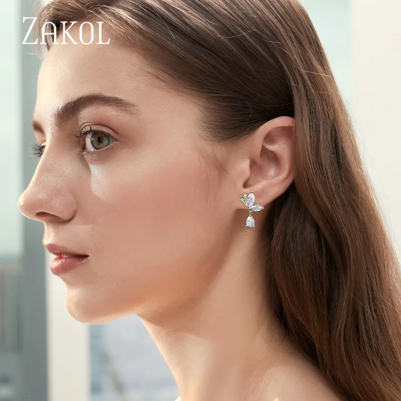 ZAKOL Sweet Korean Butterfly Dangle Earrings with Water Drop Cubic Zirconia For Women Fashion Party Jewelry EP2476