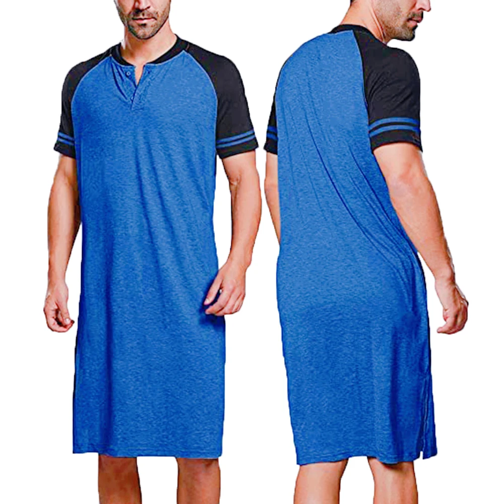 

Мужская лоскутная домашняя одежда, ночная рубашка, халаты для сна, домашняя одежда с короткими рукавами, полосатое платье для сна с принтом, мужские халаты, длинная футболка, халаты