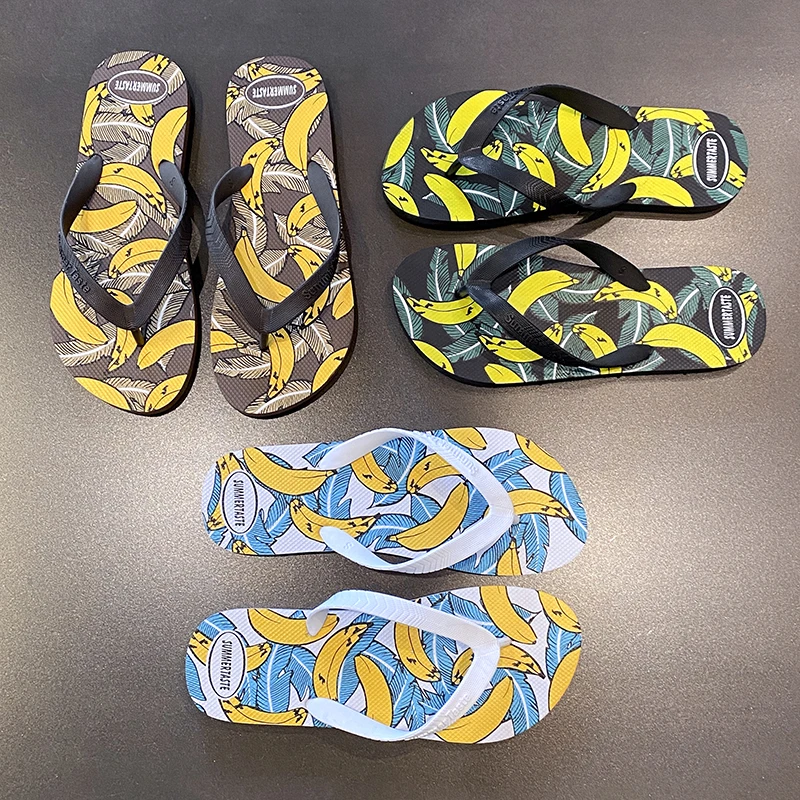 Summer Banana Print Flip Flops Slippers Men Anti-skid Outdoor Beach Sandals Household Slipper Students Slides Pantuflas Hombre