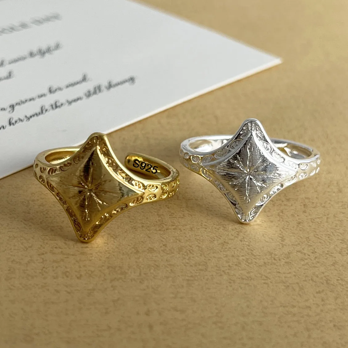 925 Sterling Silver Rings for Women Couple Minimalist Handmade Simple Gold Star Ring Fine Jewelry Gift Prevent Allergy