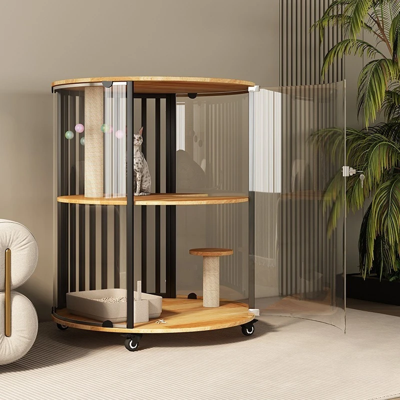 Small cylindrical cat villa 360 panoramic four-story movable cat house cat house  house solid wood  cage