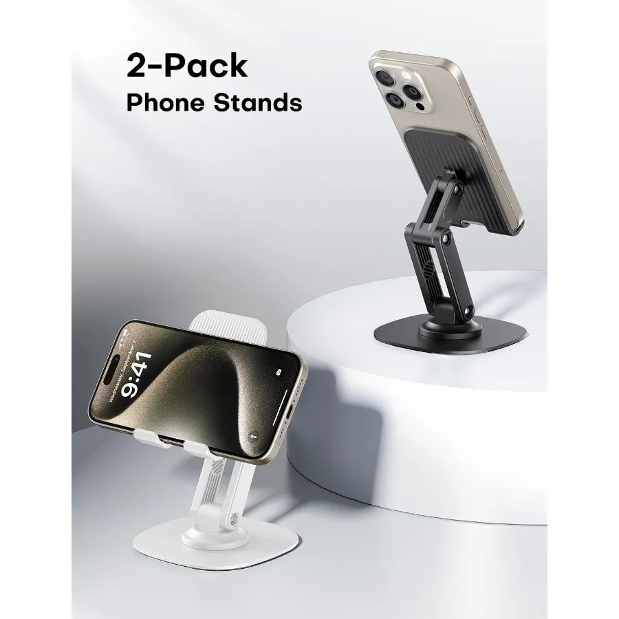 Soporte para teléfono móvil OMOTON para escritorio, paquete de 2, soporte plegable ajustable para teléfono, soporte giratorio 360 para móvil apto para iPhone 16 15 14 13 12