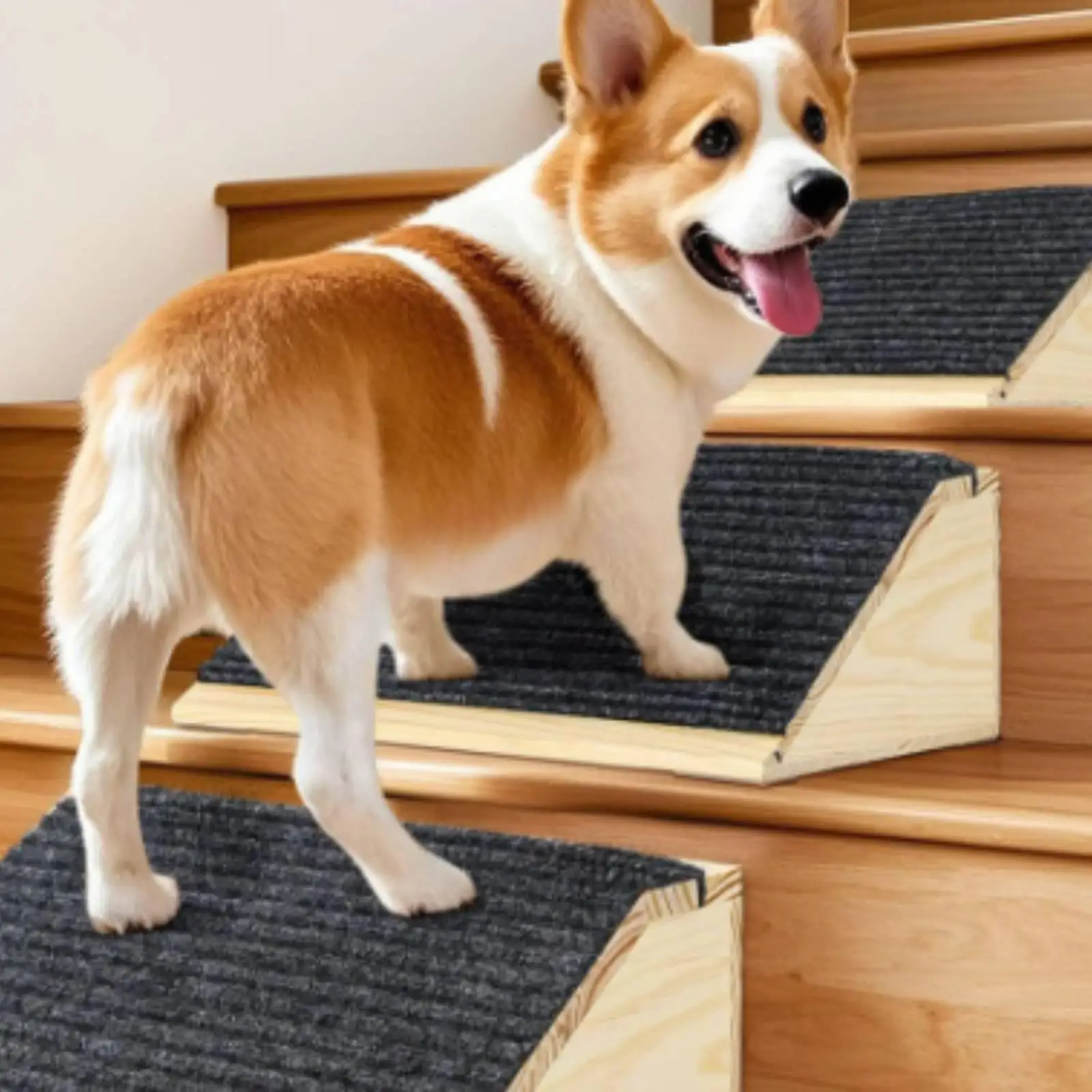 Pet Ramp for Dogs with Gentle Slope Wood Carpet Climbing Ramp Stairs for Small Senior Dogs