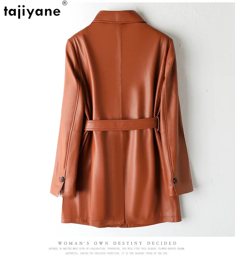 Tajeyane-Chaqueta de cuero auténtico para mujer, abrigo de piel de oveja auténtica, elegante, mediano, 100%, otoño e invierno, 2023