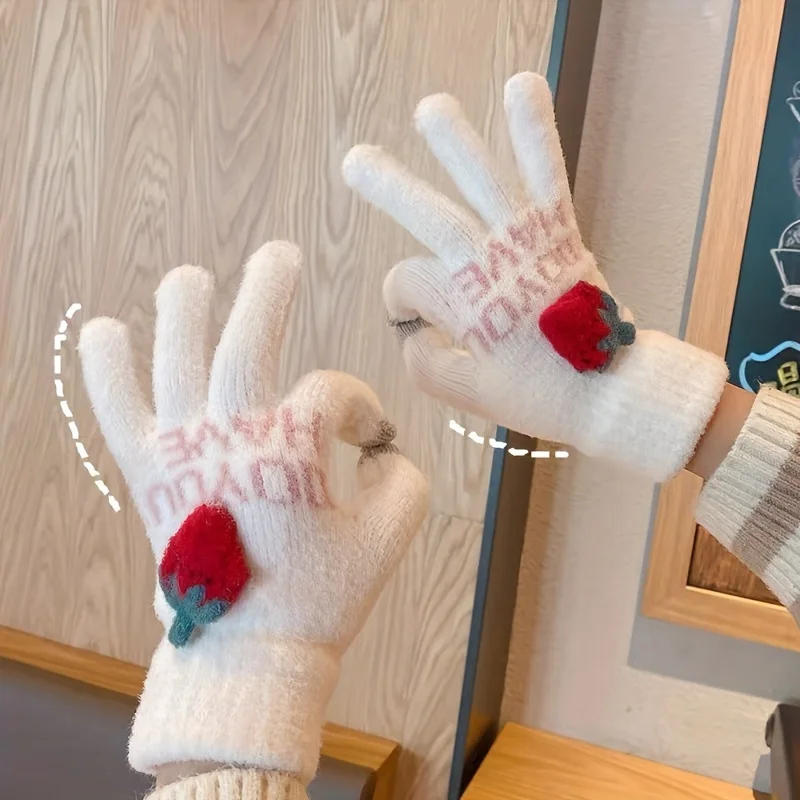 Gloves Cold-proof Touch Screen Gloves Women's Winter Warm and Fleece Thick Gloves