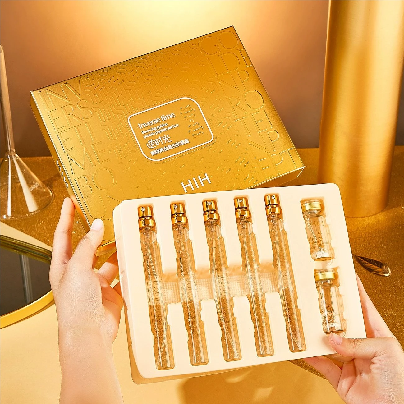 Hilos solubles para estiramiento facial, esencia de colágeno, péptido de proteínas, alambre de seda dorado, suero Facial para piel reafirmante antienvejecimiento
