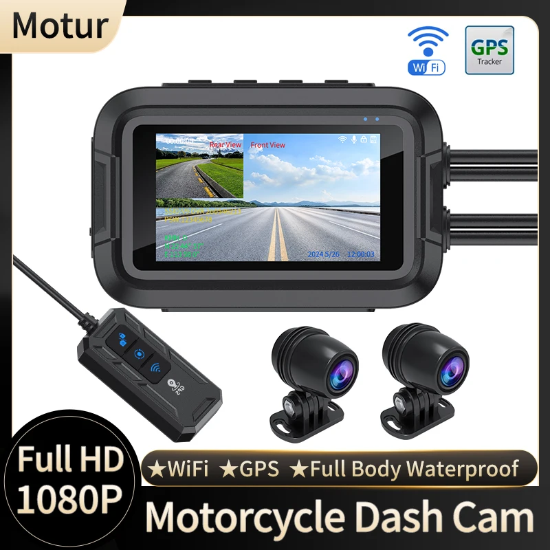 

WiFi Motorcycle DVR Dash Cam 1080P+1080P Full Body Waterproof Moto Camera Front Rear Driving Video Recorder GPS Logger Black Box