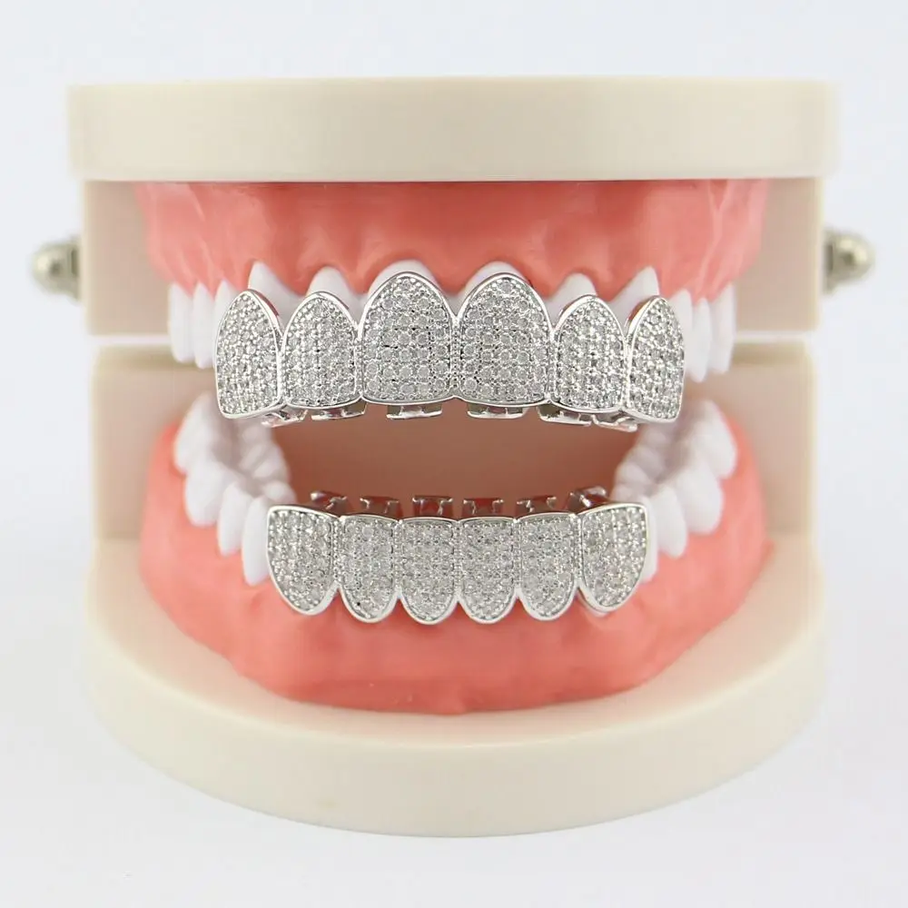 Hip Hop Teeth Grillz Set Top & Bottom Set Removable Design Hiphop Teeth Grillz Rhinestone Hollow Charm Teeth Grillz Tooth Socket