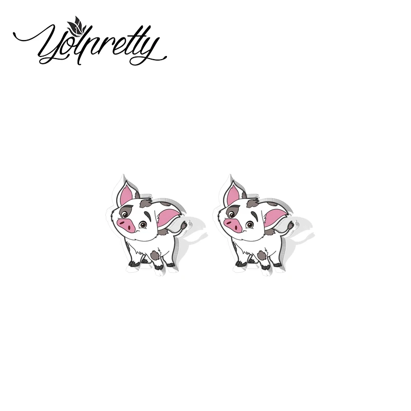 2024 New Fashion Ocean Princess Moana Pig Hanhan Cock Heads Epoxy Handcraft Acrylic Stud Earrings