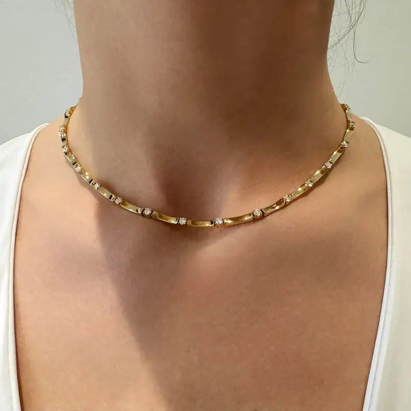 New Pink White Green Blue Colorful Enamel Tennis Necklaces for Women Micro Paved Cubic Zirconia Gold Color Party Fashion Jewelry