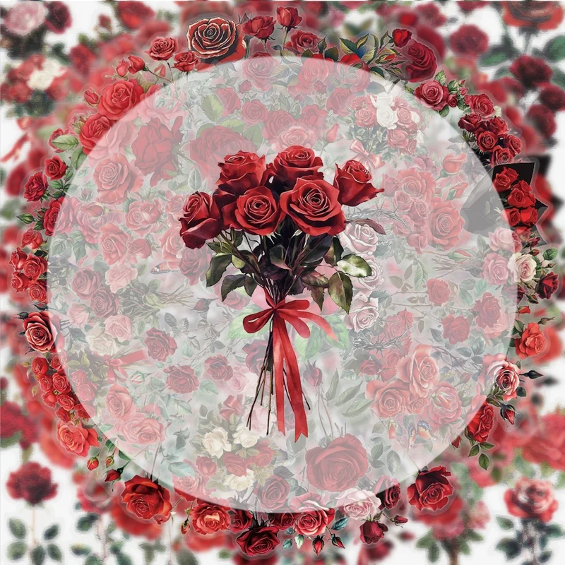 50 transparente Vintage-Graffiti-Aufkleber mit roten Rosen, lebendige Aufkleber, geeignet für Wasserflaschen, Laptops, Handyhüllen, Koffer, Skateboards, Gitarren, Geschenkboxen, Partydekorationen