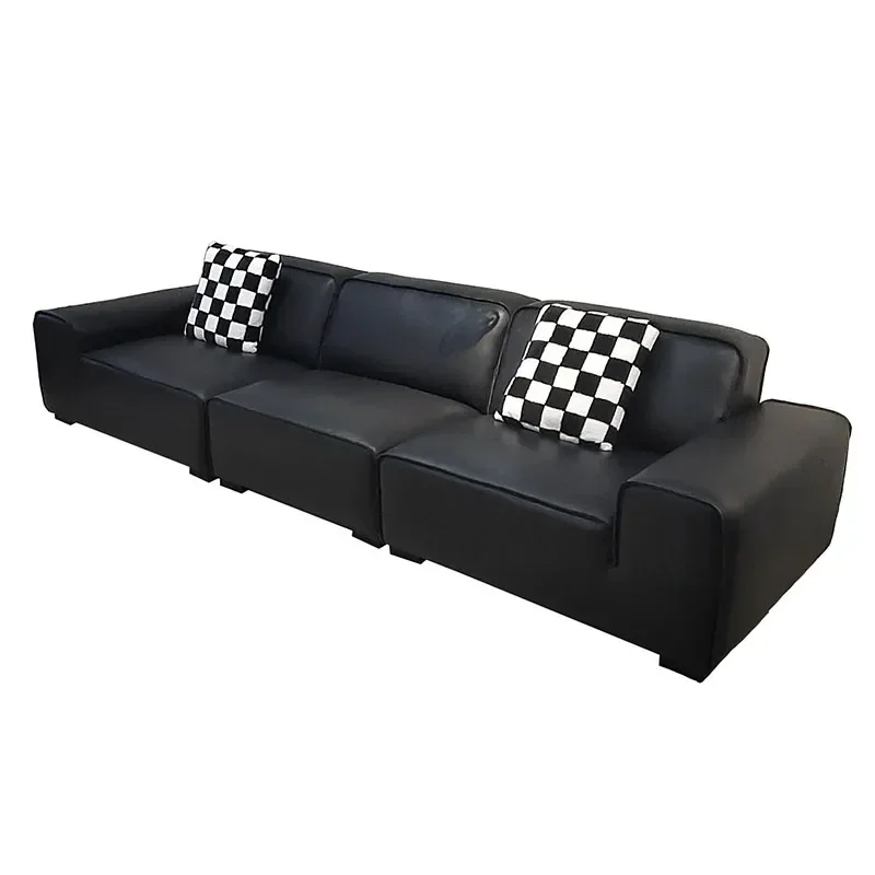 #Design Black Nordic Sofa Recliner Leather Double Wooden Room Sofa Italian Minimalist Divani Soggiorno Nuovi Arrivati Furniture