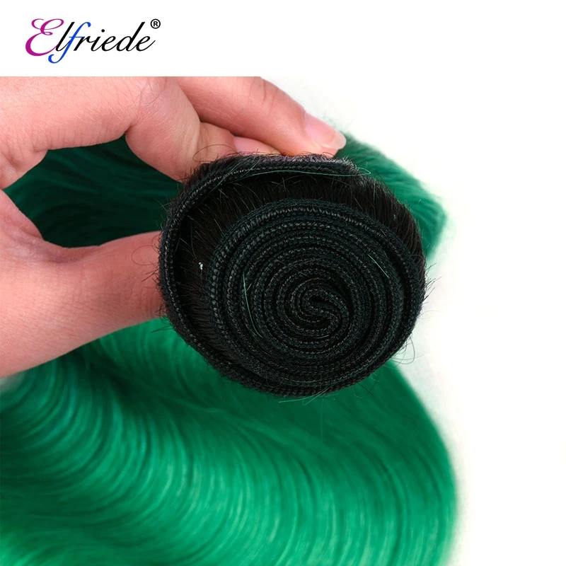 Elfriede Ombre 1B/Green Body Wave Human Hair Bundles Colored 100% Human Hair Extensions 3/4 Bundles Deals Human Hair Weaves