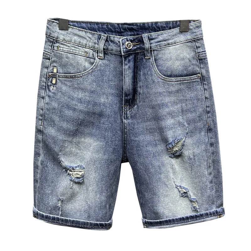 Elastic soft denim shorts men's fashionable high-end trendy scratch casual all-match Street summer thin cropped pants