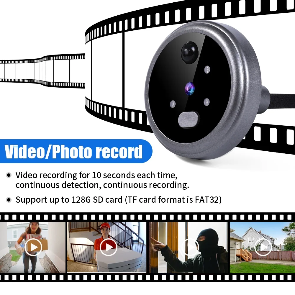 Imagem -04 - Wireless Home Security Peephole Video Campainhas Digital Door Eye Câmera com Bateria Suporte Pir Vídeo e Registro de Fotos 480p