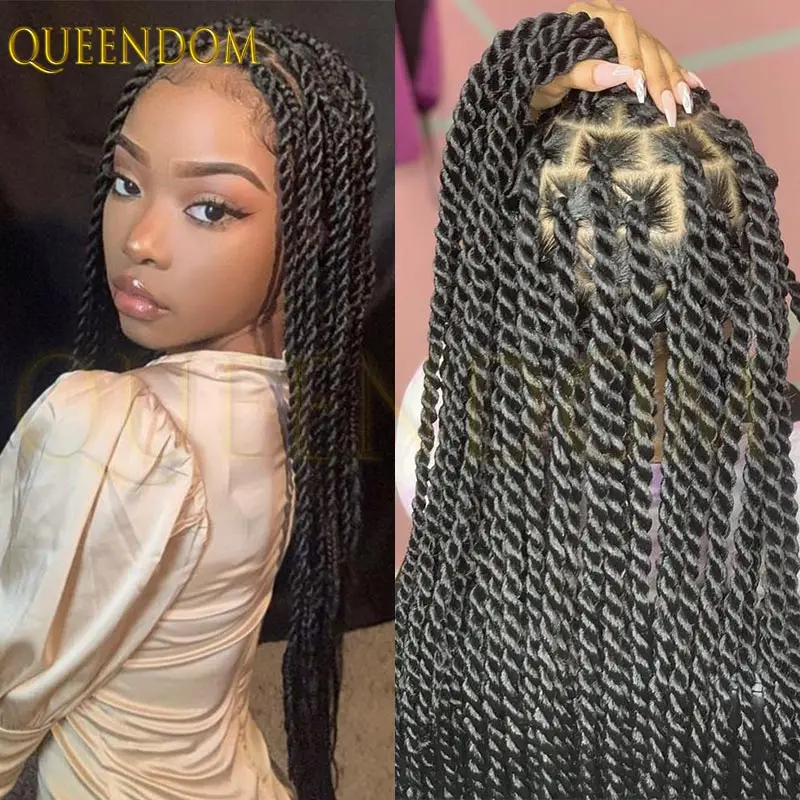 36 ''الاصطناعية السنغالية تويست شعر مستعار دانتيل كامل الدانتيل الباروكة الأمامية مع شعر الطفل Knotless صندوق الضفائر فو Locs شعر مستعار للنساء السود #1