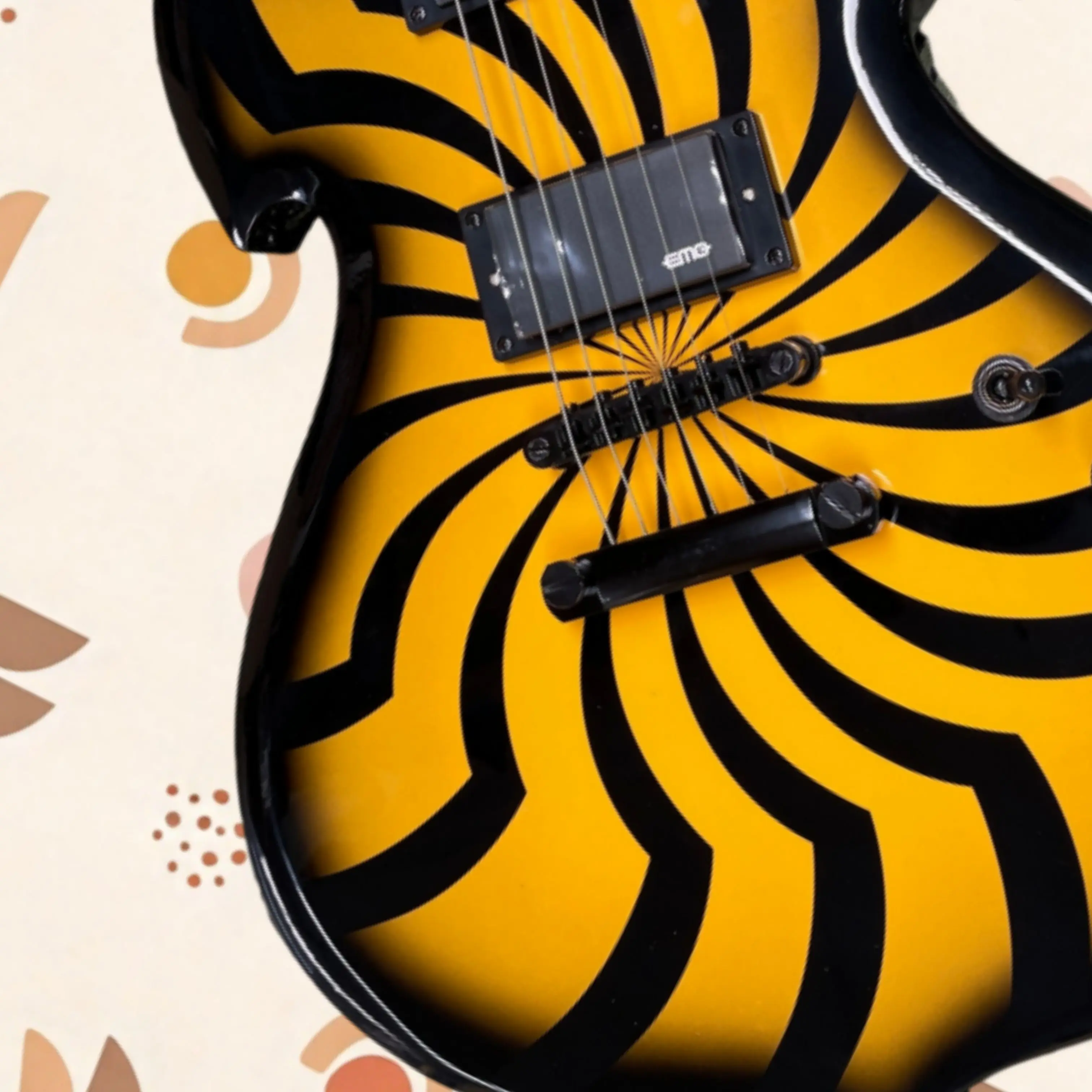 Electric Guitar with Yellow-Black Swirl Pattern, Exquisite Square Abalone Inlays Guitars, for Stage Performance Guitarra