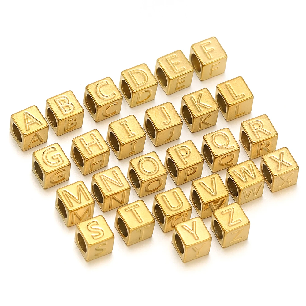 10 Stück Edelstahl Quadratische Würfelperlen Buchstaben Alphabet Lose Abstandsperlen DIY Halsketten Anhänger Schmuck Armband Herstellung – Detail 4