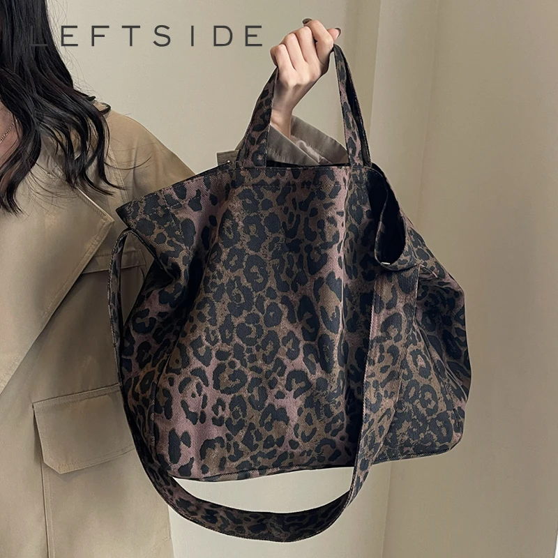 LEFTSIDE-Bolso cruzado grande con diseño de leopardo para mujer, bandolera de viaje, para compras, 2024