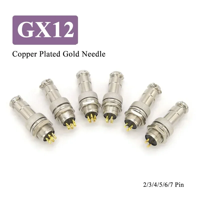 Industrial GX12 Gold-plated Aviation Plug Socket Gold-plated Copper 2 3 4 5 6 7Pin Connector M12 Male Female Soldering Connector