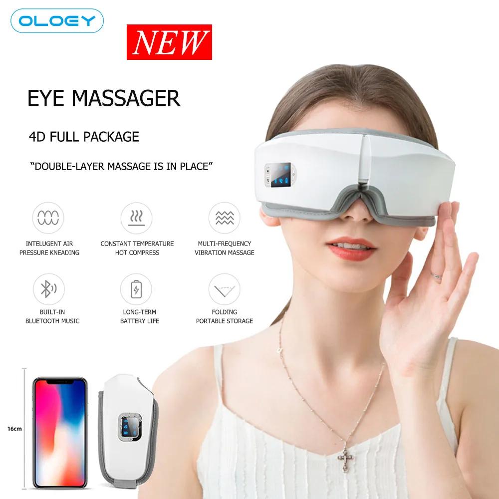 4D Eye Massager For Relaxation Smart Airbag Vibration Eye Care Device Hot Compress Bluetooth Eye Massage Fatigue Dark Circle