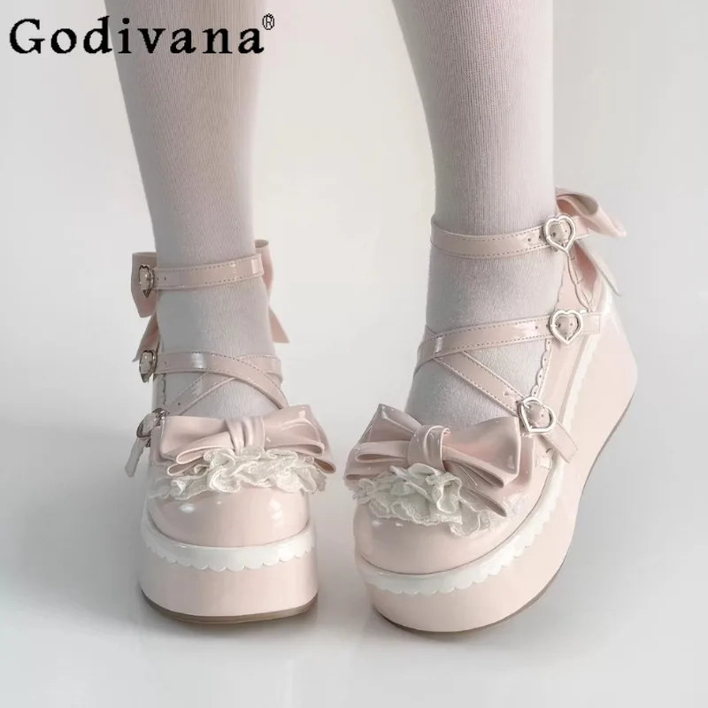 

Летние милые милые свадебные туфли в стиле Лолиты для женщин, новинка 2023 года, туфли Лолиты на толстой подошве для девочек, кожаные туфли Мэри Джейн в стиле Лолиты