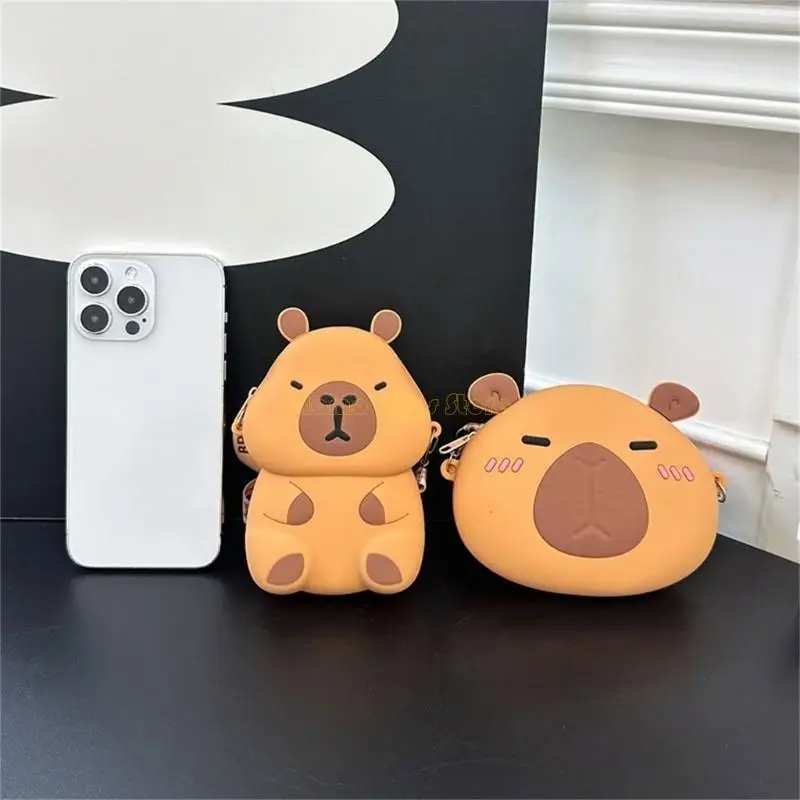 

X90D Delightful Capybara Silicone Pocket Wallet Portable Storage Solution Crossody Bag Coin Purse for Coins and Essential