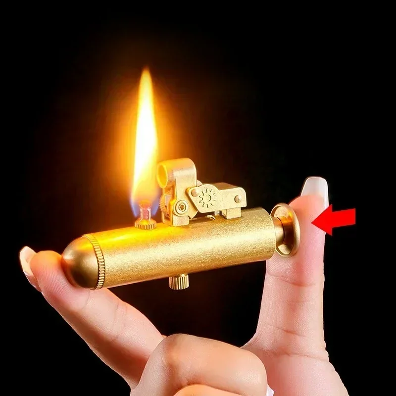 

Креативная керосиенная зажигалка в стиле ретро из чистой меди 2025 года, механическое прессовое зажигание, мужской инструмент для зажигания коллекционного класса