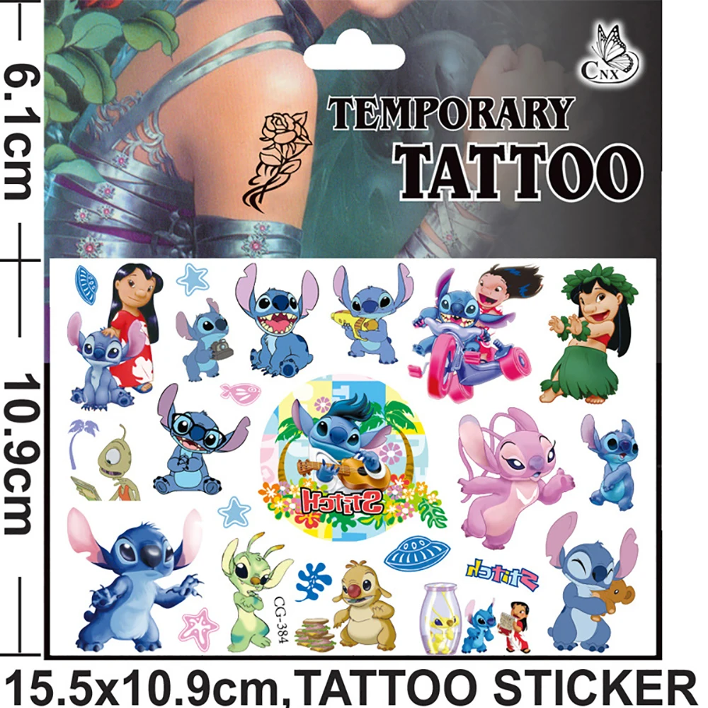 Stitch Lilo Disney Cartoon Temporary Fake Tattoo Children Arms Face Body Art Stickers Kids Boys Girls Toy Funny DIY Tattoos Gift