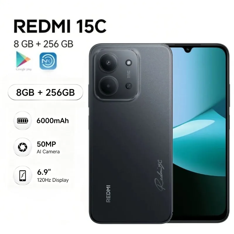 2026 new Redmi 15C Global Edition Redmi 15C 5G 8+256GB Smartphone: Ultra-slim 6000mAh smartphone with long battery life