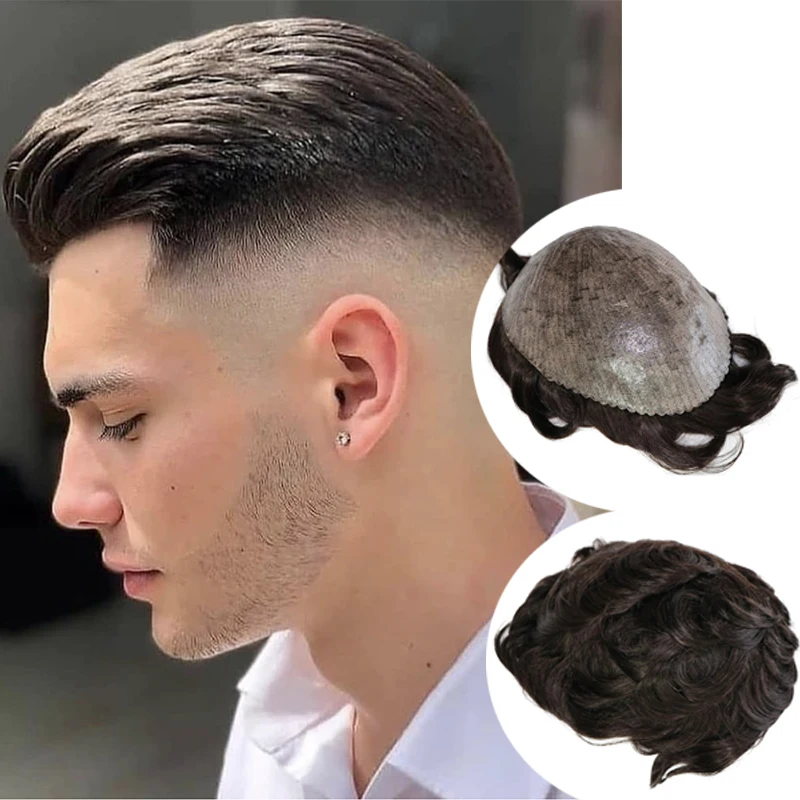 100% Human Hair Natural Hairline Durable Mens Toupee Black Ash Brown Blonde Undetectable Thin Skin Full PU Capillary Prosthes