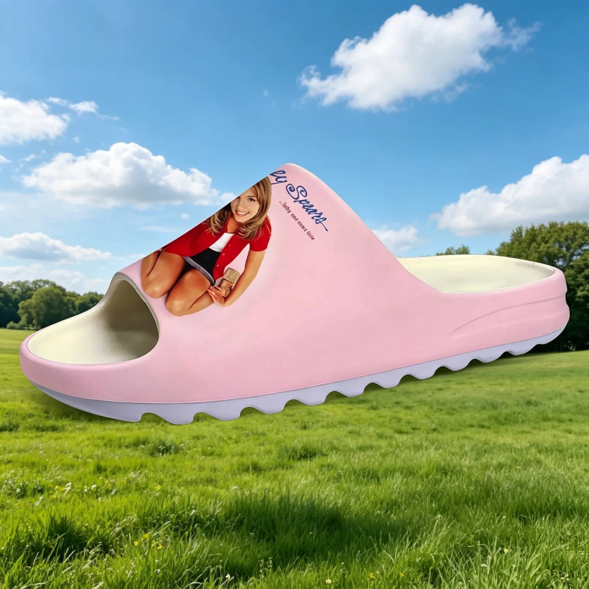 

Britney Spears 3D All Over Print Yeezy Style Slides Unisex Summer EVA Coconut Slippers Cloud Thick Sole Non Slip Soft Comfort In