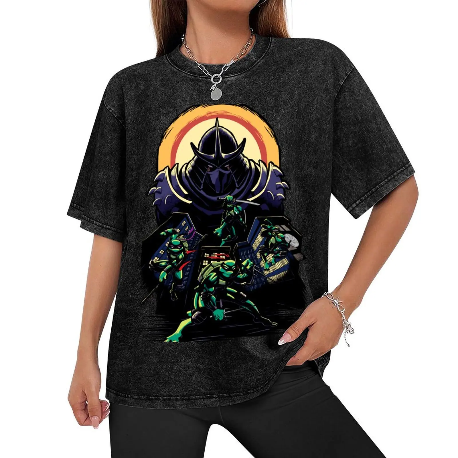 Ninja Destiny: The Epic Showdown with the Shredder! T-Shirt oversizeds vintage anime shirt man clothes slim fit t shirts for men