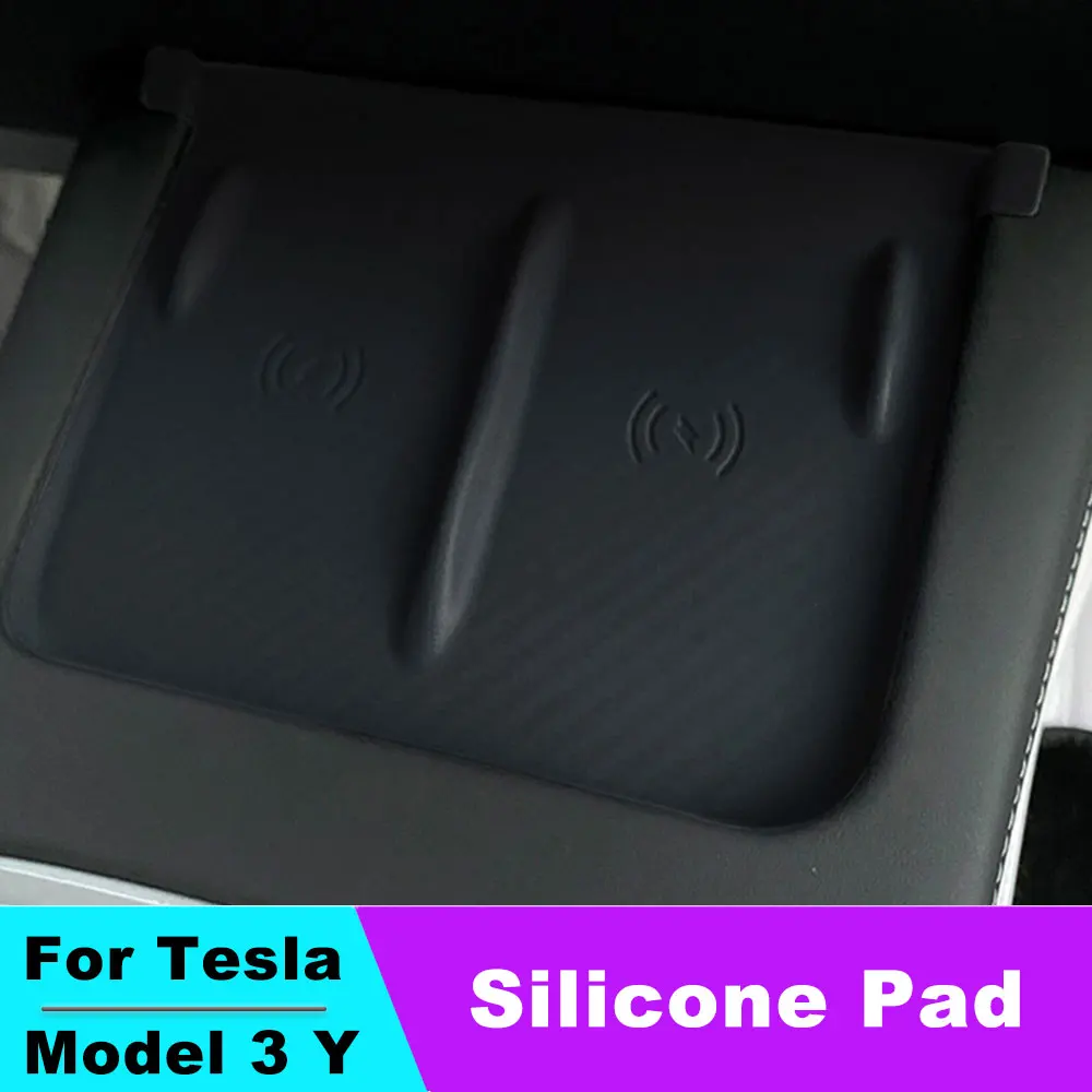

Car Central Control Wireless Charging Pad Non-Slip Mat For Tesla Model 3 Model Y Accessories Silicone Anti-skid Pad Phone Holder