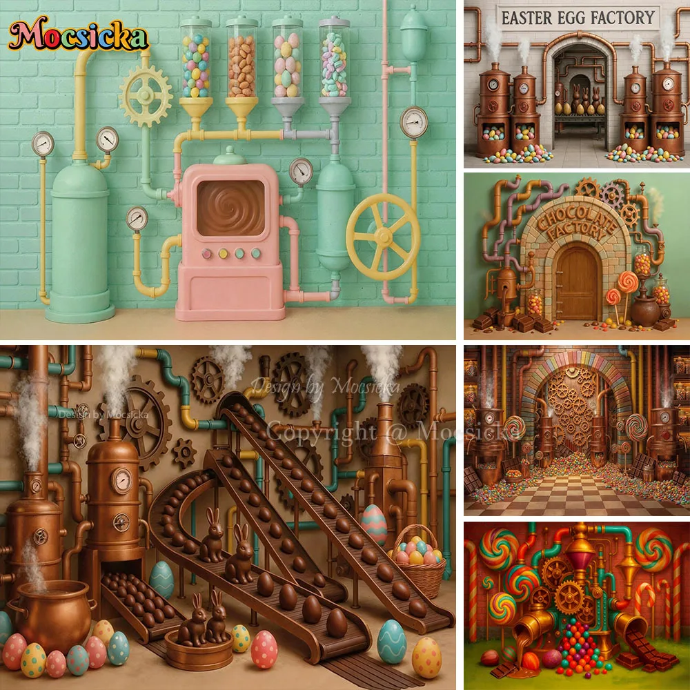 

Mocsicka Easter Egg Factory Background Photography Candy Machine Fairytale World Backdrop Spring Kid Birthday Party Photo Studio