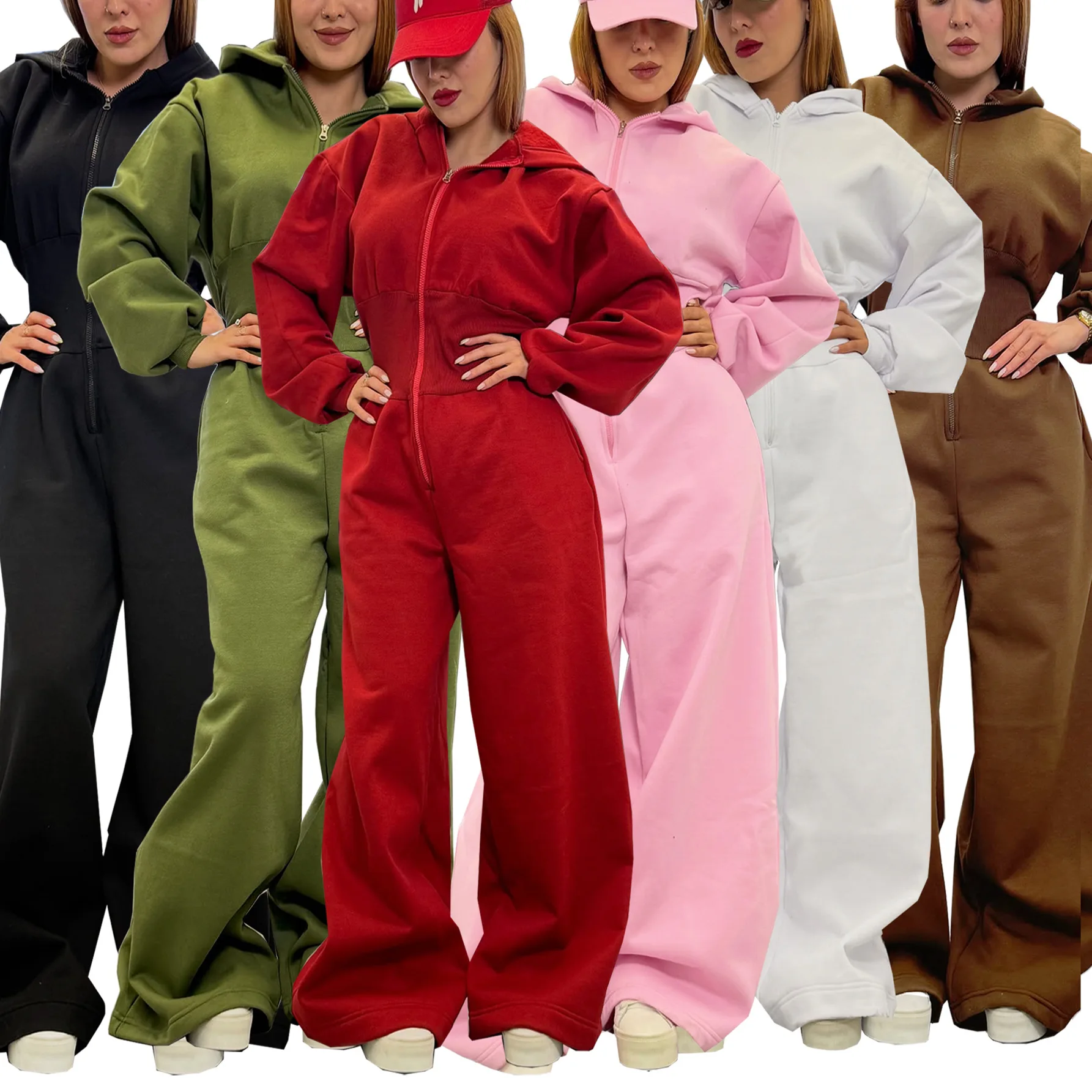 Women's Zipper Jumpsuit with Elastic Waist - Comfort