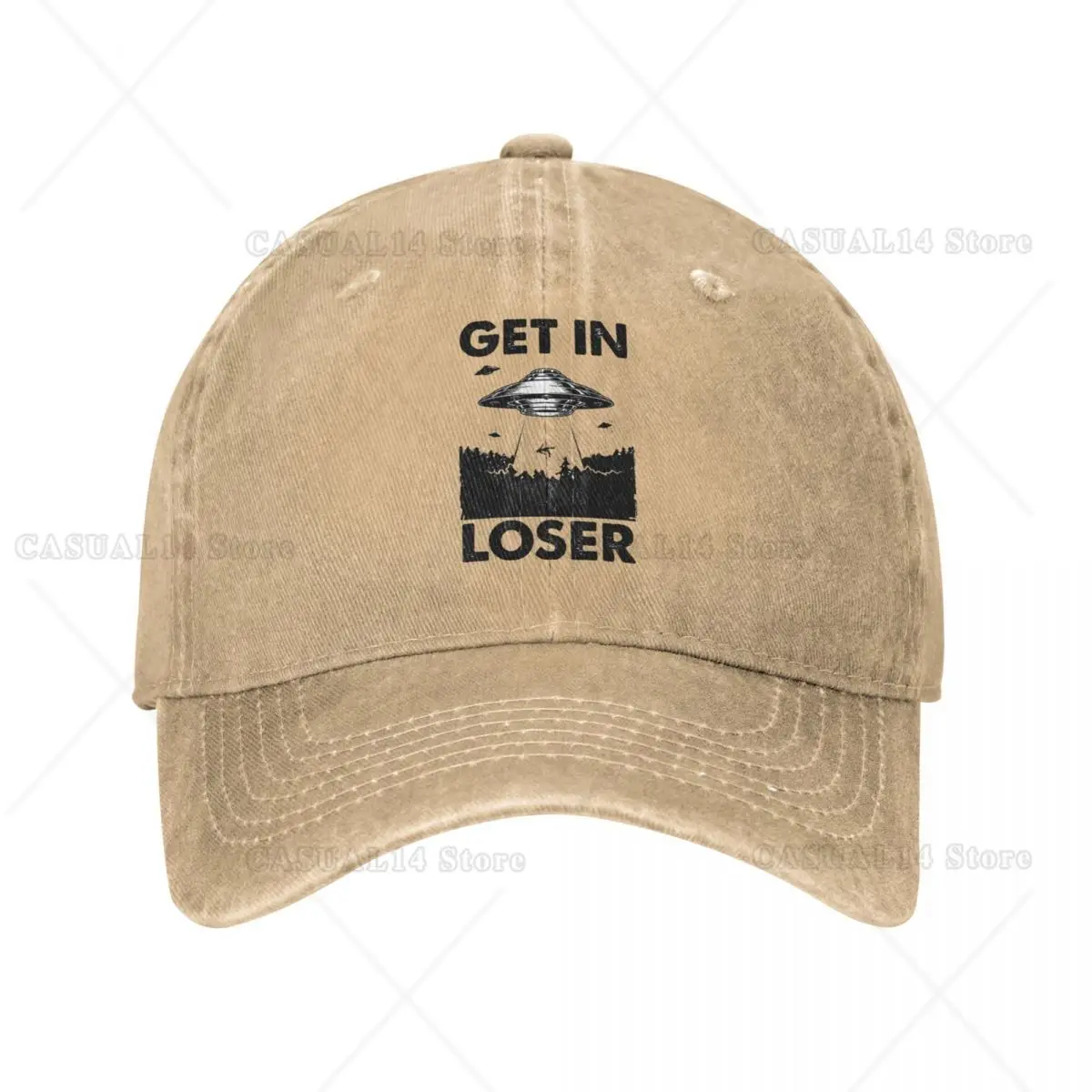 

Get in UFO Loser Baseball Cap Hunting Camping Sunscreen Washed Trucker Hat Men Women Fitted Retro Snapback Cap